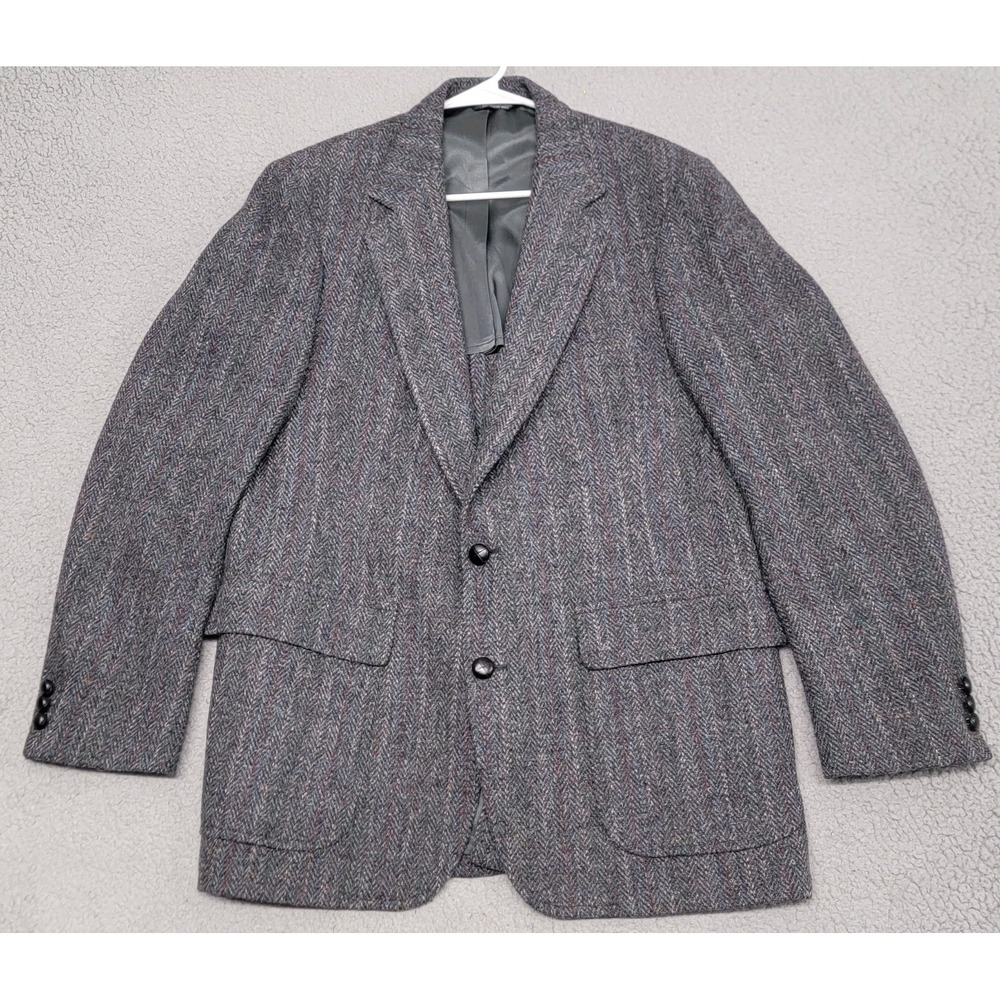 Harris Tweed Blazer Mens 42L Gray Speckled Herringbone Pure Scottish Wool USA